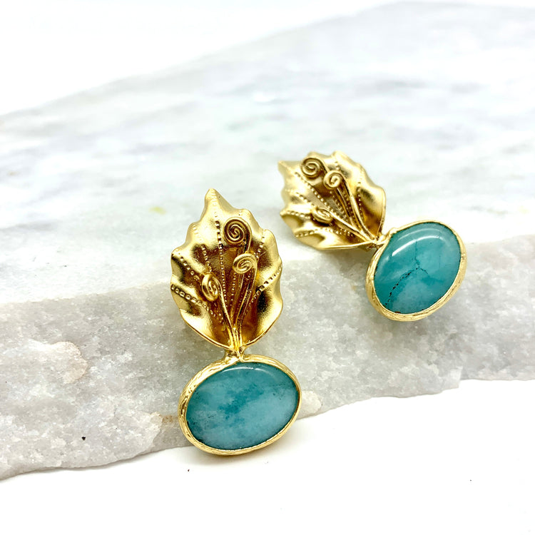 SPRING LEAF – ANGELITE – STUDS Earrings Sue&