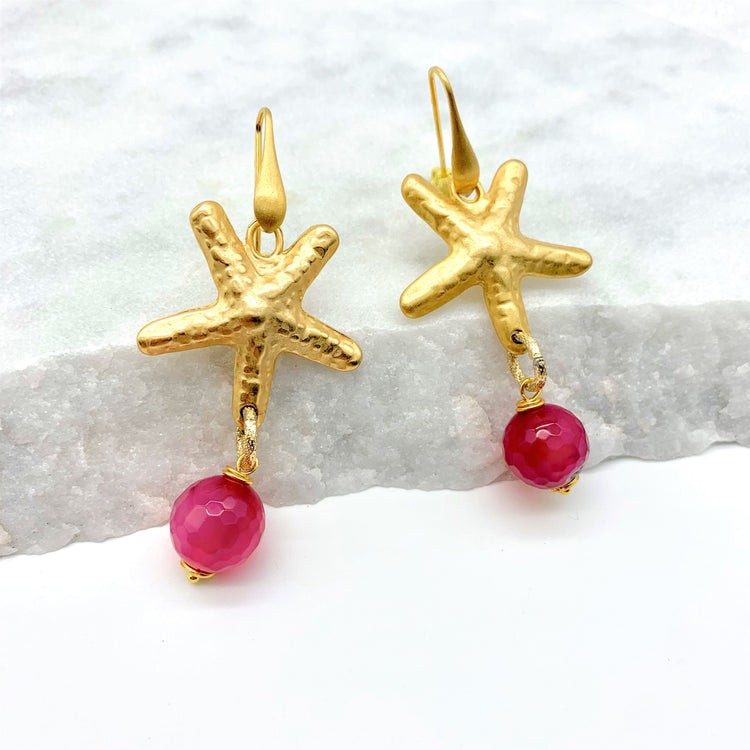 PLAYFUL STARFISH – PINK AGATE – EARRINGS Earrings Sue&