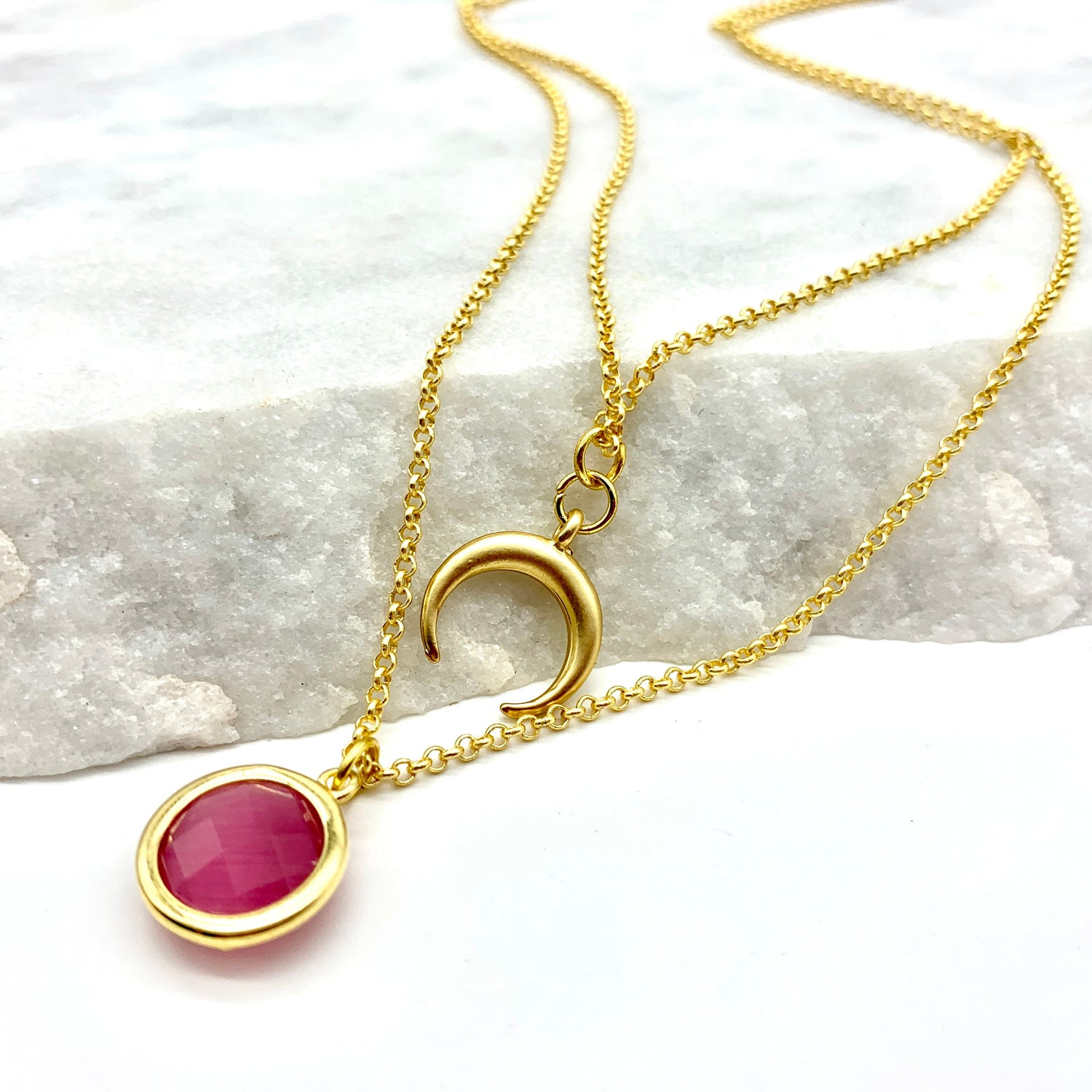 CRESCENT MOON – PINK – LAYERED NECKLACE Necklace Sue&