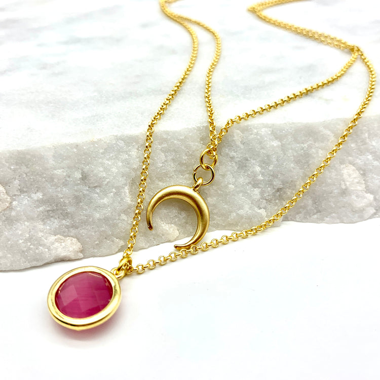 CRESCENT MOON – PINK – LAYERED NECKLACE Necklace Sue&