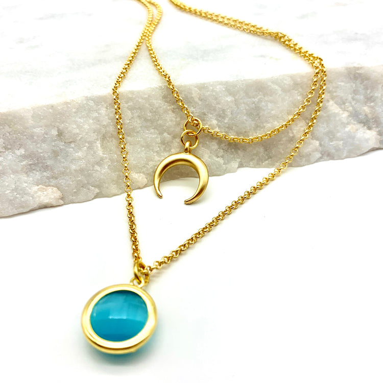 CRESCENT MOON – SKY BLUE – LAYERED NECKLACE Necklace Sue&
