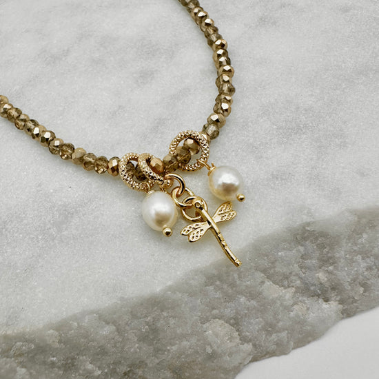 DRAGONFLY - PEARL - CRYSTAL - NECKLACE