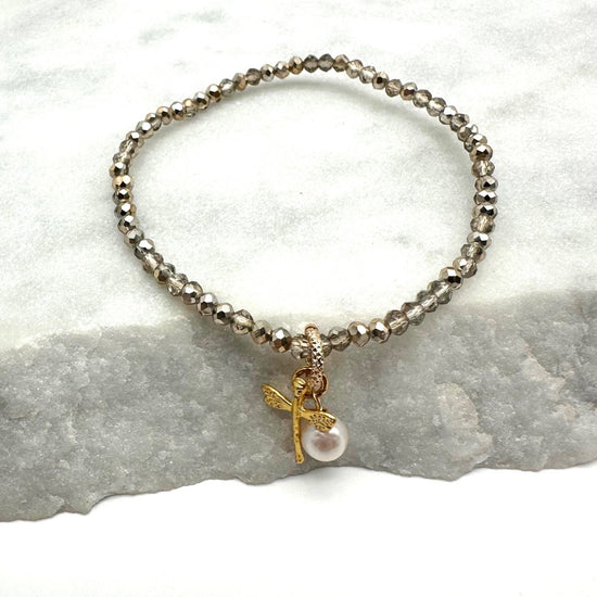 DRAGON FLY - PEARL - CRYSTAL - BRACELET