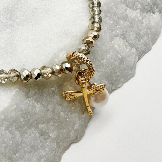 DRAGON FLY - PEARL - CRYSTAL - BRACELET