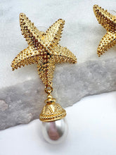 Gold starfish earrings with pearl 