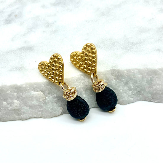 GOLD HEART - LAVA STONE - EARRINGS