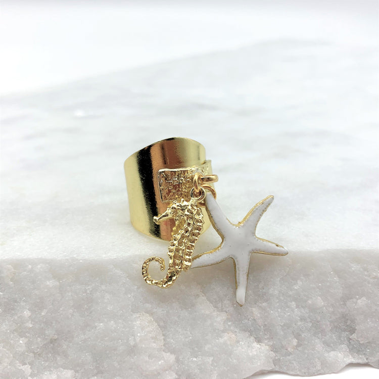 STARFISH & SEAHORSE – WHITE - RING Ring Sue&