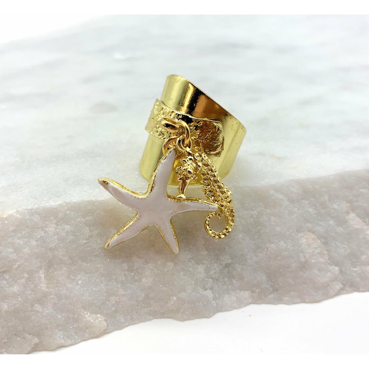 STARFISH & SEAHORSE – WHITE - RING Ring Sue&