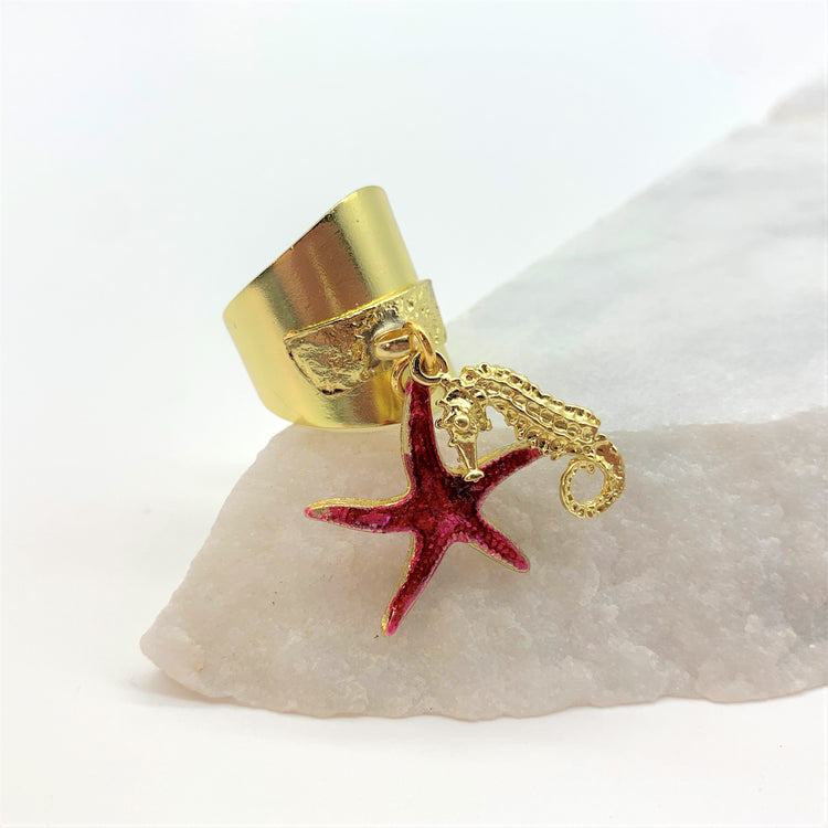 STARFISH & SEAHORSE – RED - RING Ring Sue&