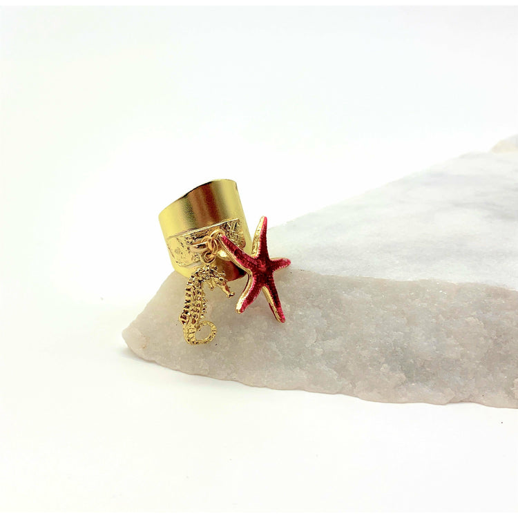 STARFISH & SEAHORSE – RED - RING Ring Sue&