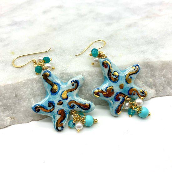 CERAMIC STARFISH –  BLUE – EARRINGS