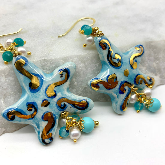CERAMIC STARFISH –  BLUE – EARRINGS