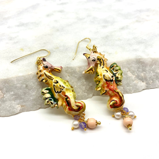 CERAMIC SEAHORSE – PASTEL – EARRINGS