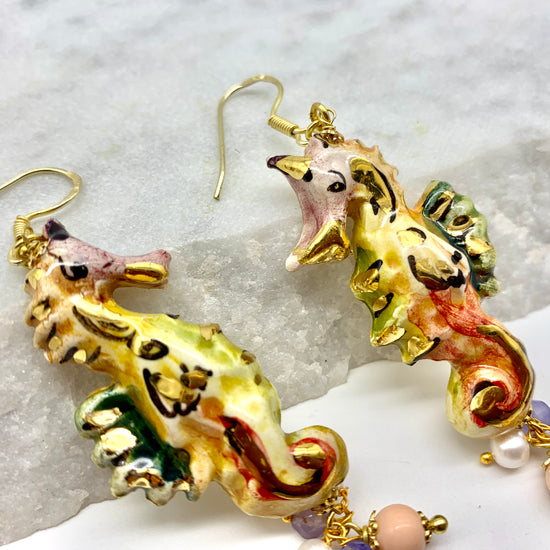 CERAMIC SEAHORSE – PASTEL – EARRINGS