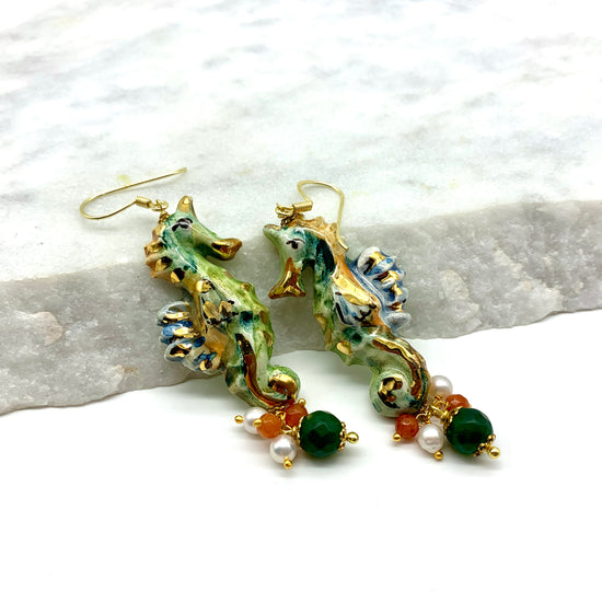 CERAMIC SEAHORSE – GREEN – EARRINGS