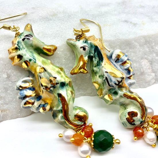 CERAMIC SEAHORSE – GREEN – EARRINGS