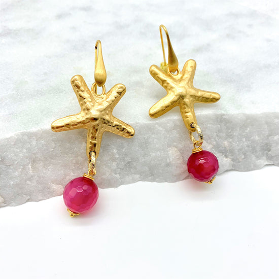 PLAYFUL STARFISH – PINK AGATE – EARRINGS Earrings Sue&