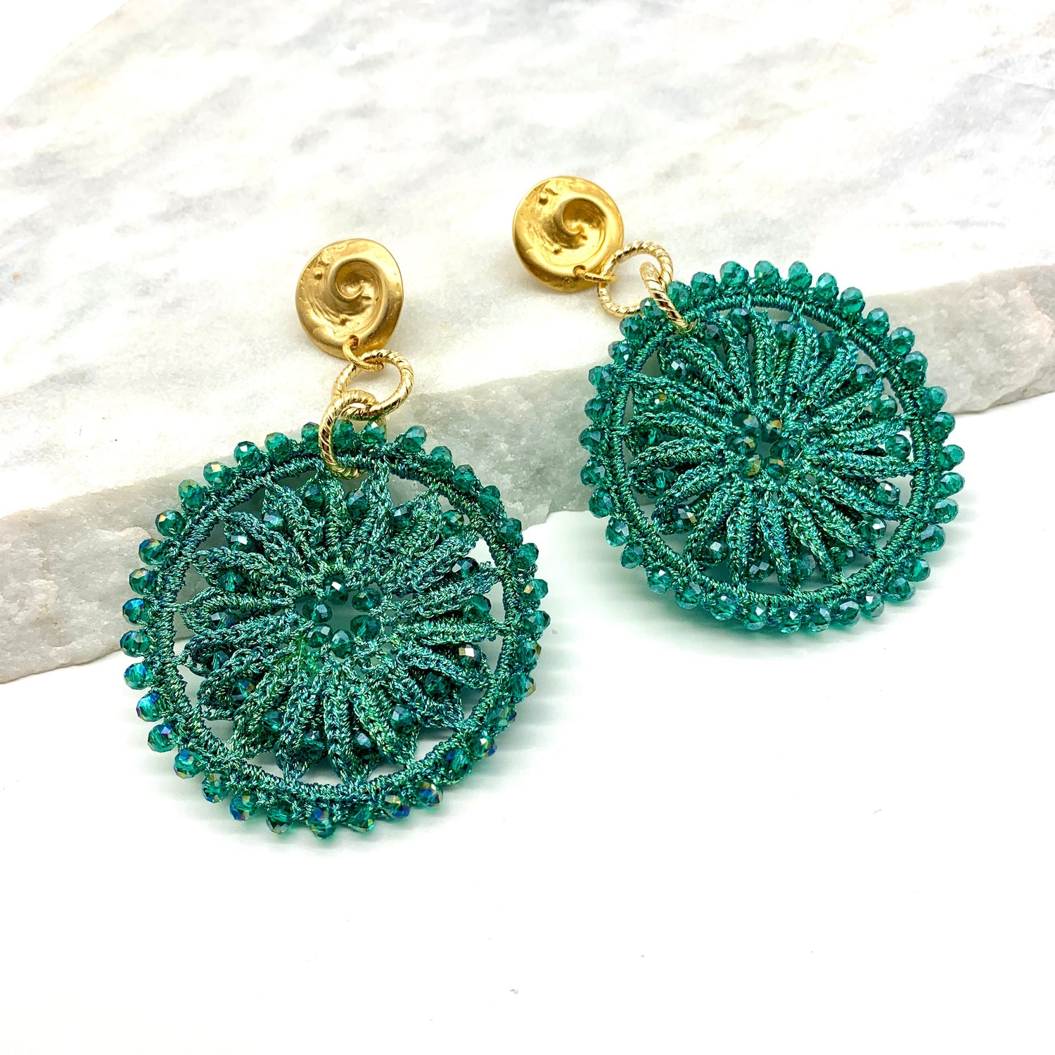 CROCHET SUNFLOWER – GREEN – EARRINGS Earrings Sue&