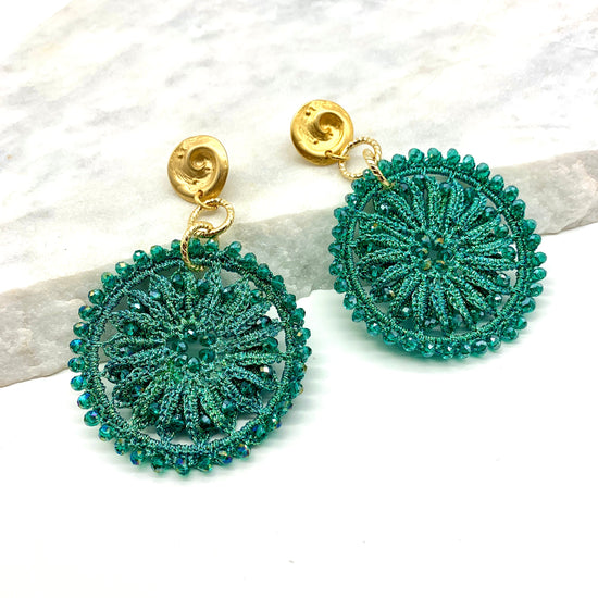 CROCHET SUNFLOWER – GREEN – EARRINGS Earrings Sue&