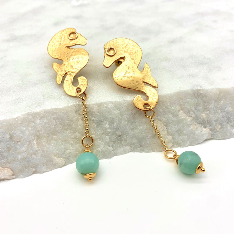 FANTASY SEAHORSE – BLUE CHALCEDONY - EARRINGS Earrings Sue&