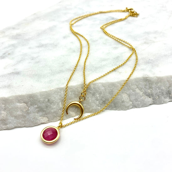 CRESCENT MOON – PINK – LAYERED NECKLACE Necklace Sue&