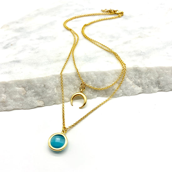 CRESCENT MOON – SKY BLUE – LAYERED NECKLACE Necklace Sue&