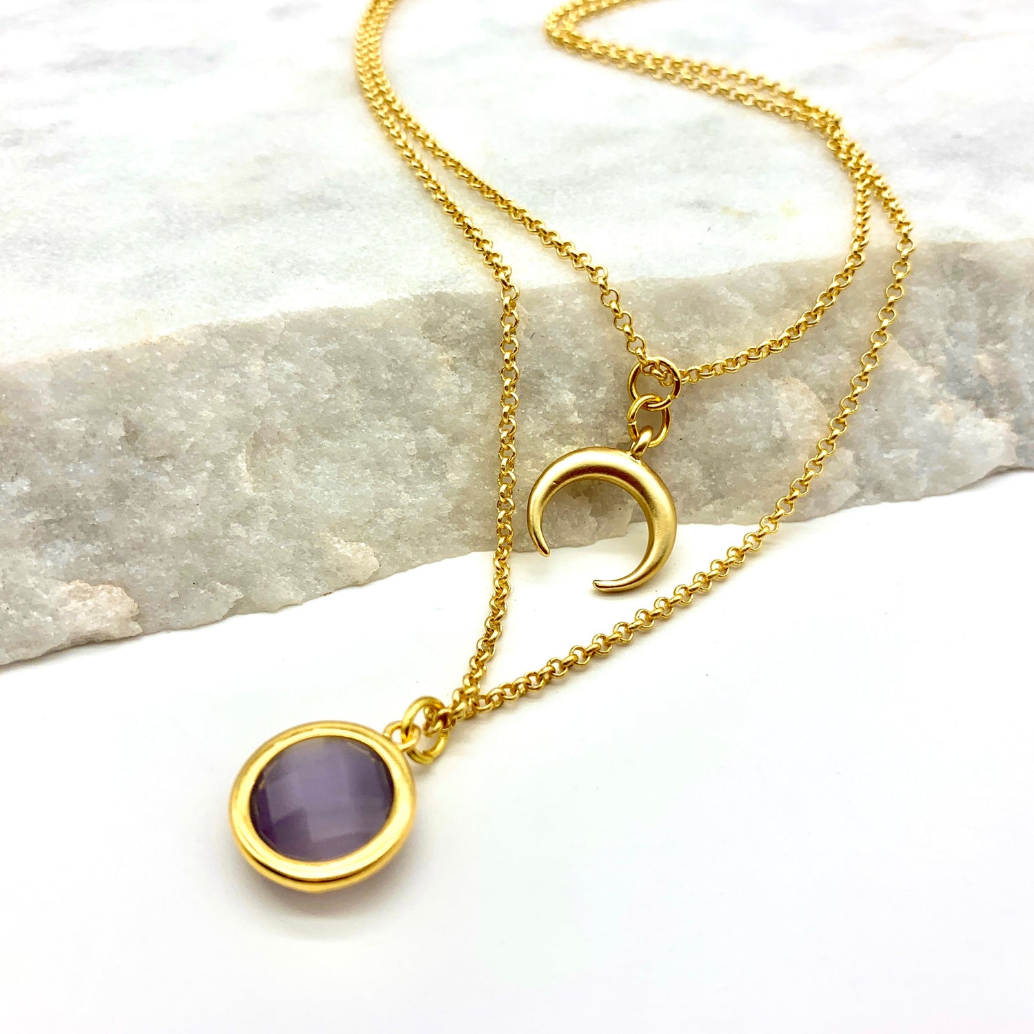 CRESCENT MOON – LAVENDER – LAYERED NECKLACE Necklace Sue&