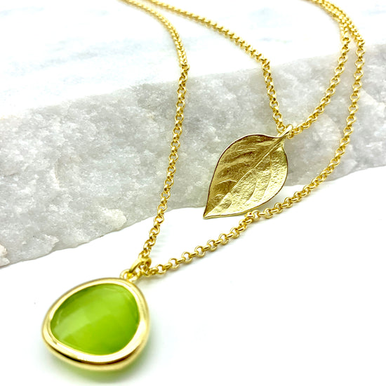 LEAF – GREEN –  LAYERED NECKLACE